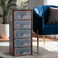 Baxton Studio SJ14502-Blue-5DW-Chest Alba Vintage Rustic French Inspired Blue Finished Wood 5-Drawer Accent Storage Chest